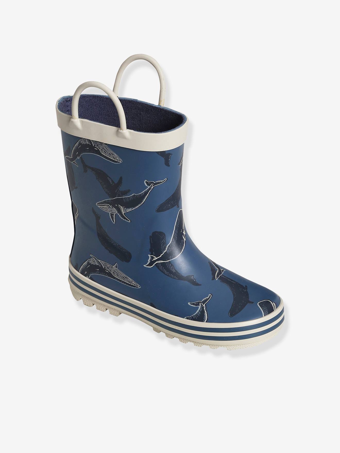 Vertbaudet Gefütterte Jungen Gummistiefel, Wale - dunkelblau bedruckt