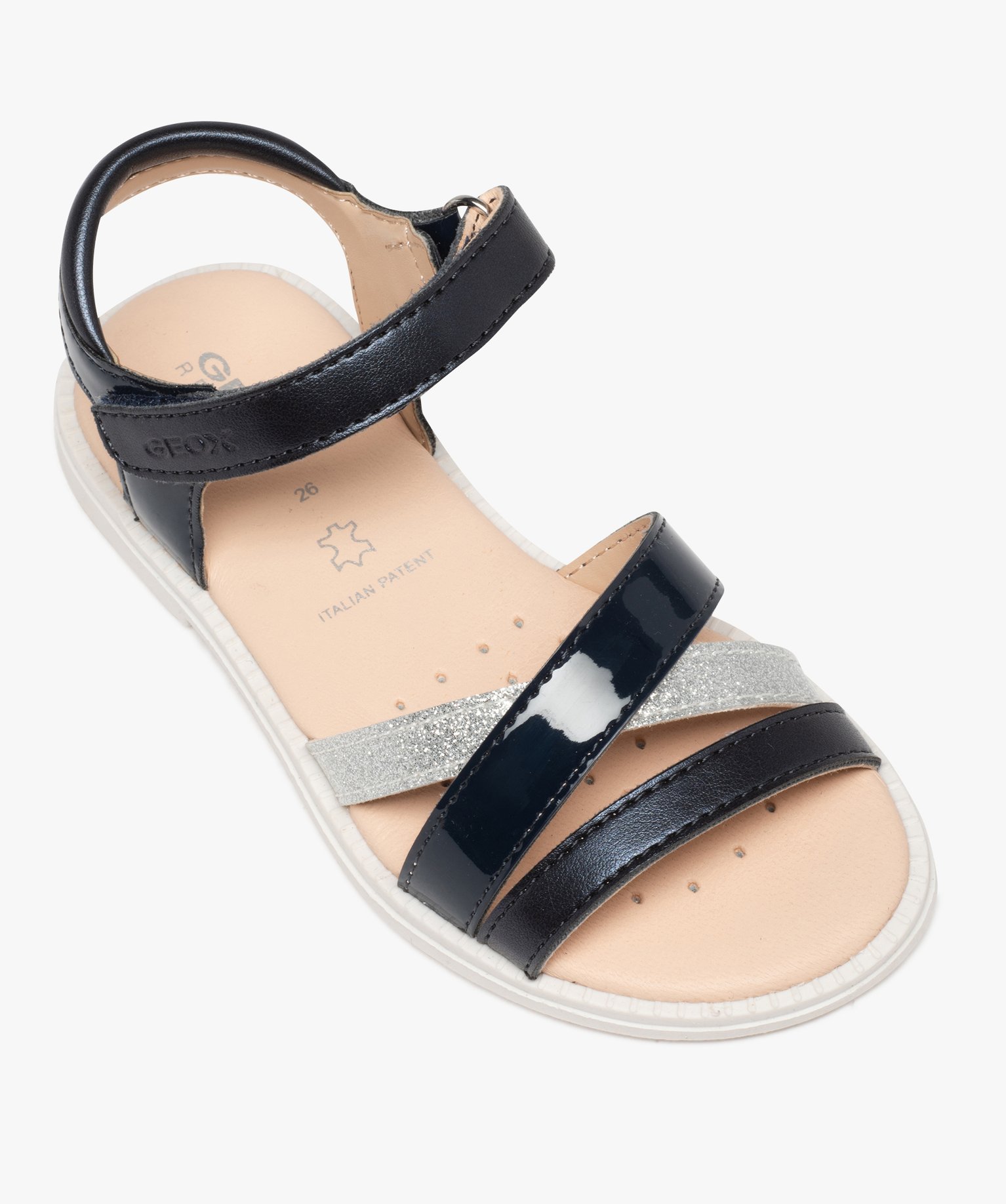 Sandales fille à fines brides métallisées et scratch – ... marine | GEMO