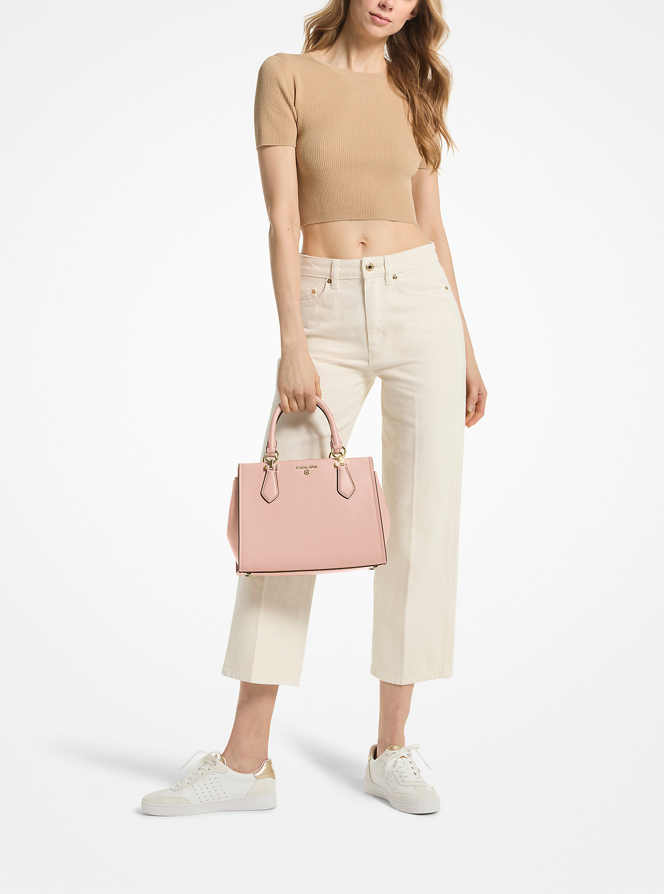 Marilyn Medium Saffiano Leather Satchel - SOFT PINK