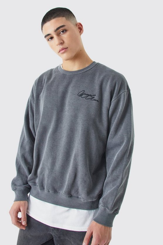 Kastiges Oversize Sweatshirt mit Acid-Waschung und Man-Print