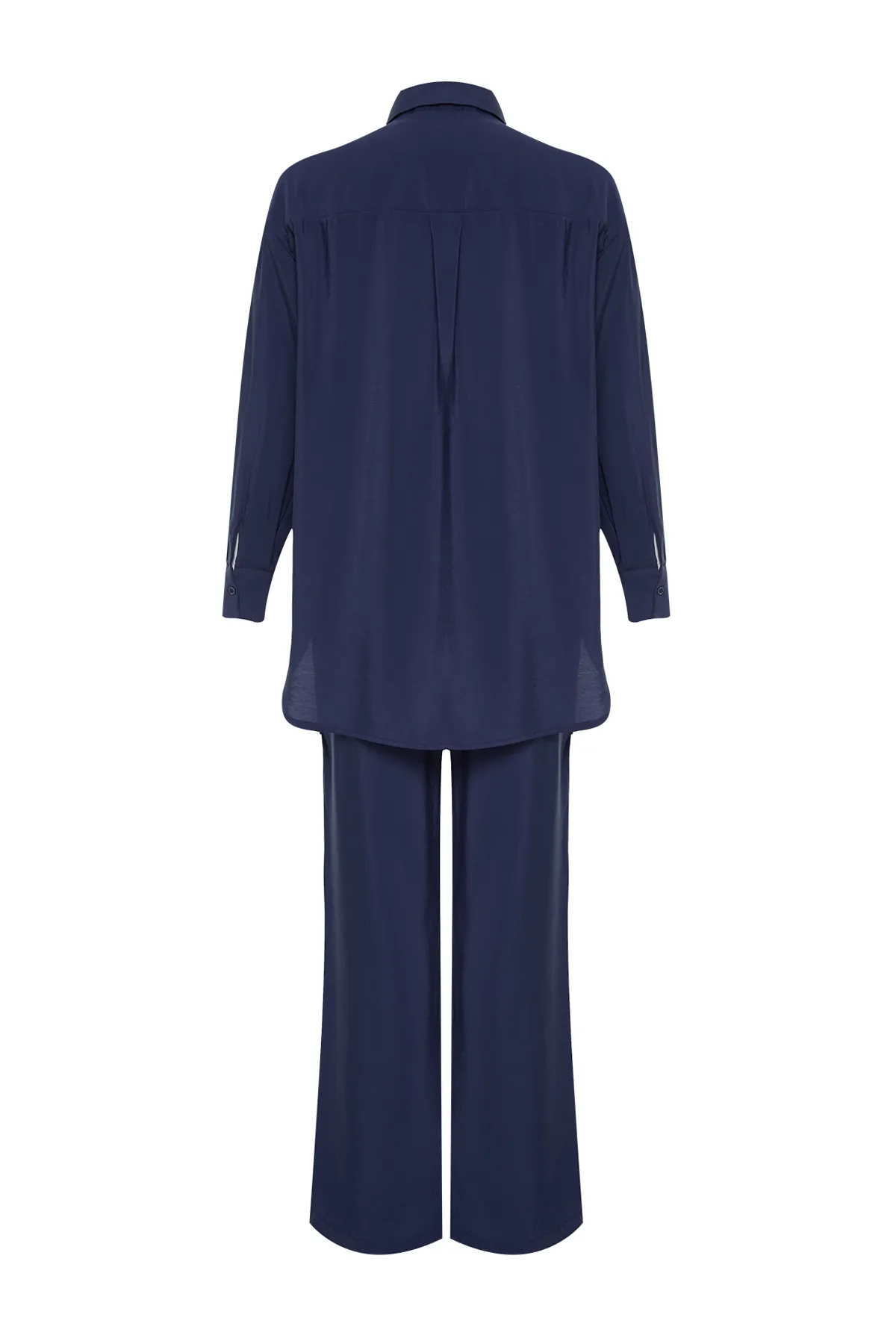 Trendyol Collection  Marineblaues Modal-Mischgewebe-Hemd, gewebtes Bottom-Top-Set TWOSS24AU00018