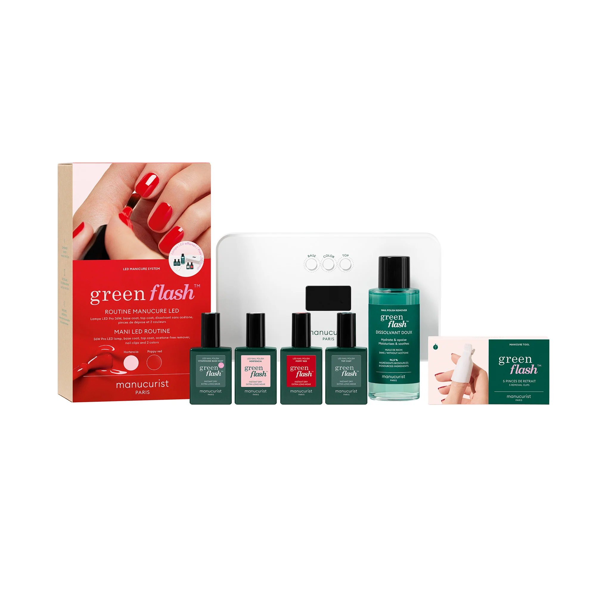 Kit de uñas GREEN FLASH con lámpara LED de 36 W - Set de maquillaje, esmalte de uñas