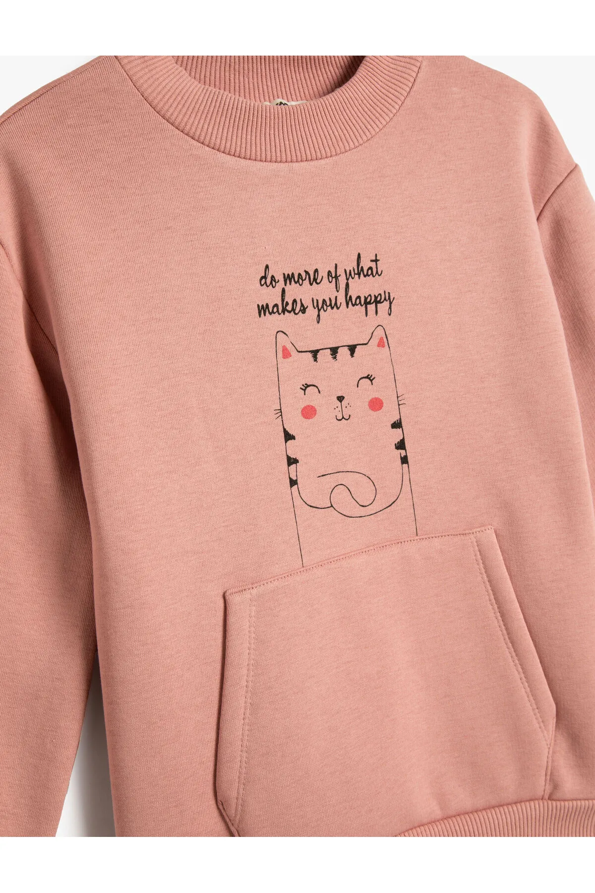 Koton  Sweatshirt aus roségoldener Katze mit Rundhalsausschnitt und Kängurutasche aus Baumwolle