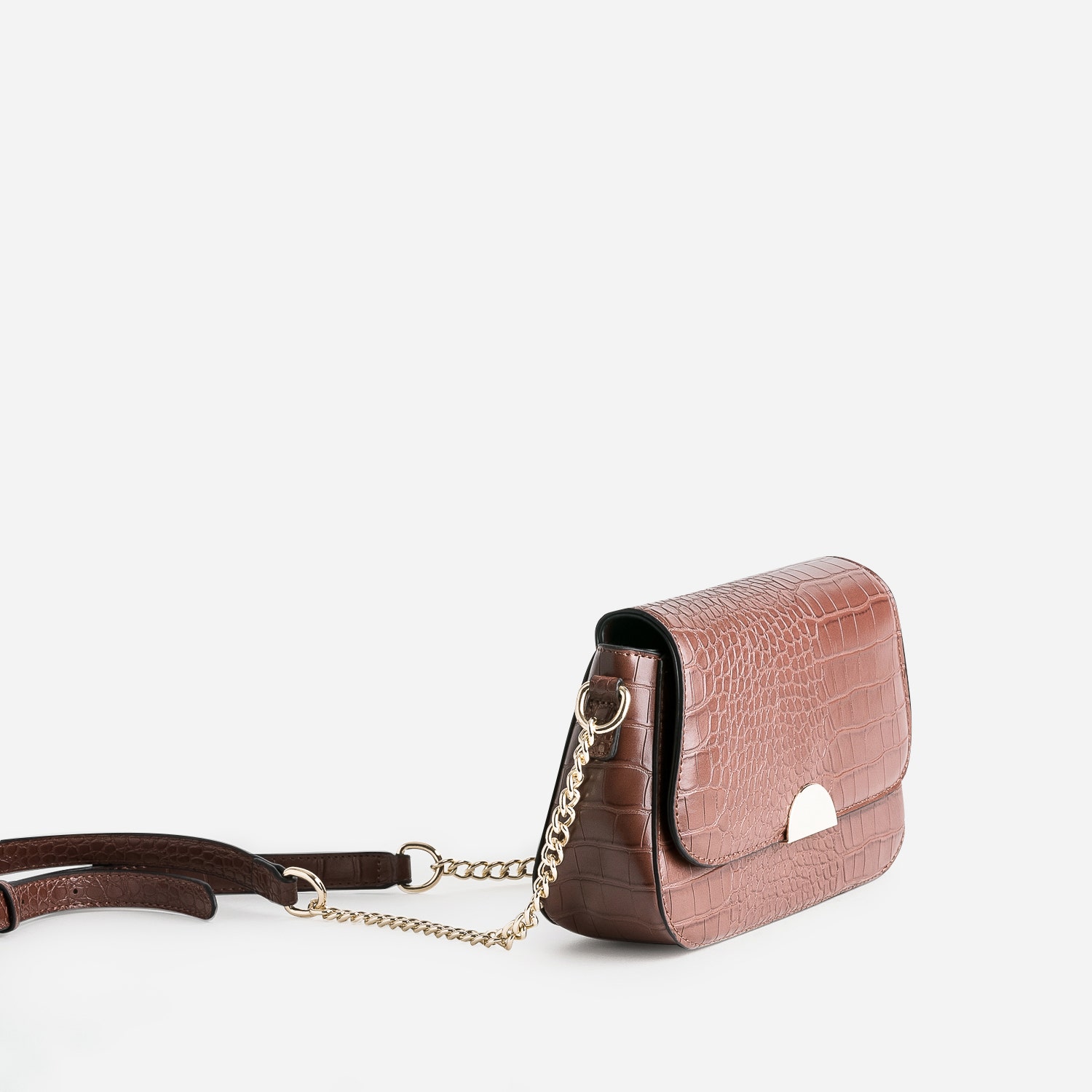 Sac bandoulière cognac embossé effet croco