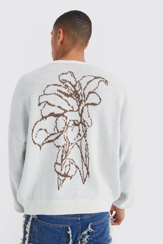 Kastiger Strickpullover mit Blumen-Print
