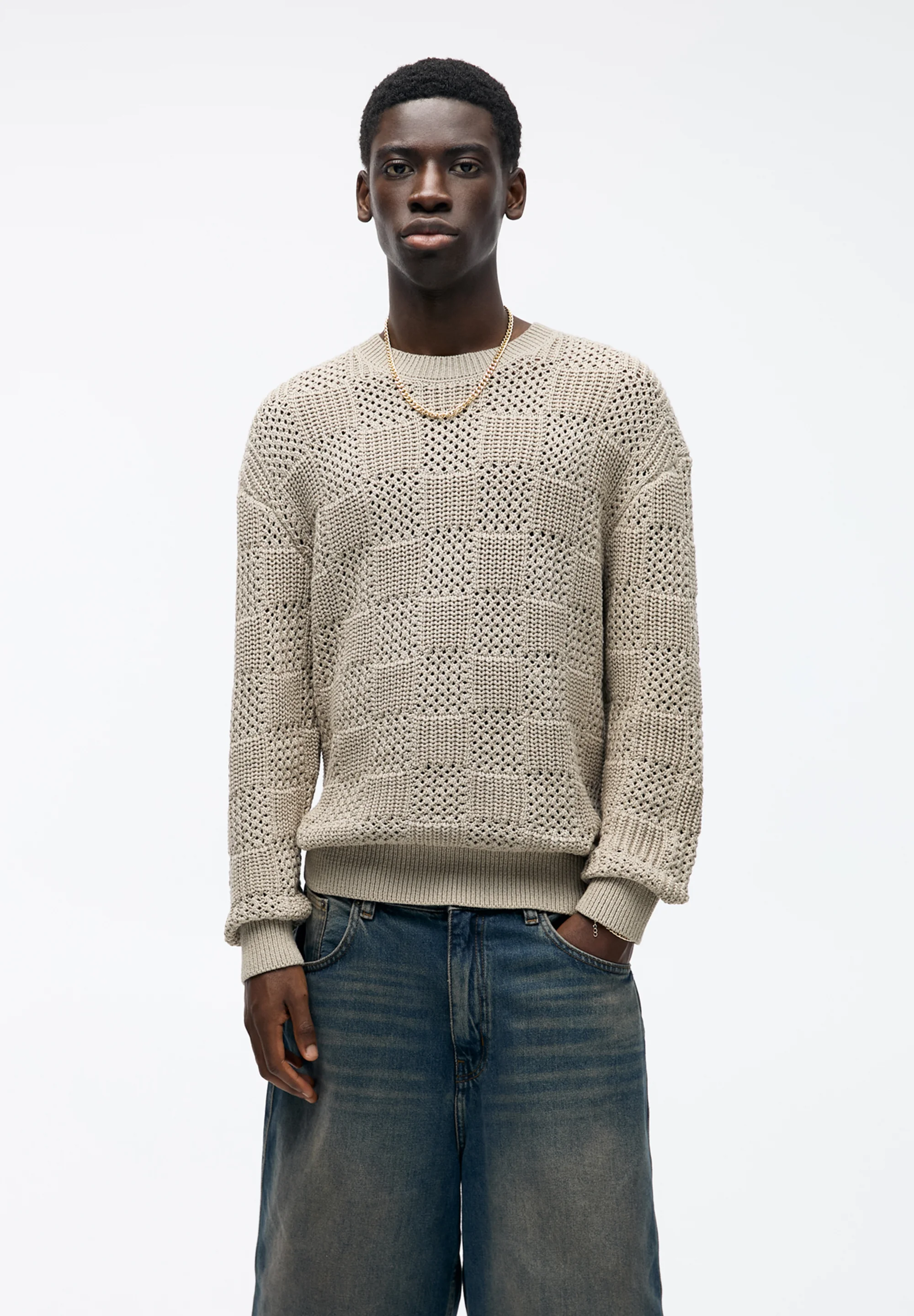 PULL&BEAR TEXTURED CHECK - Suéter