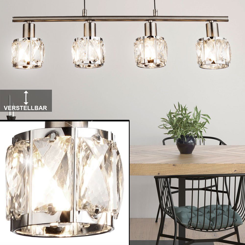 etc-shop Hängeleuchte, Leuchtmittel nicht inklusive, Decken Hänge Leuchte Chrom Wohn Zimmer Glas Kristall Pendel Lampe