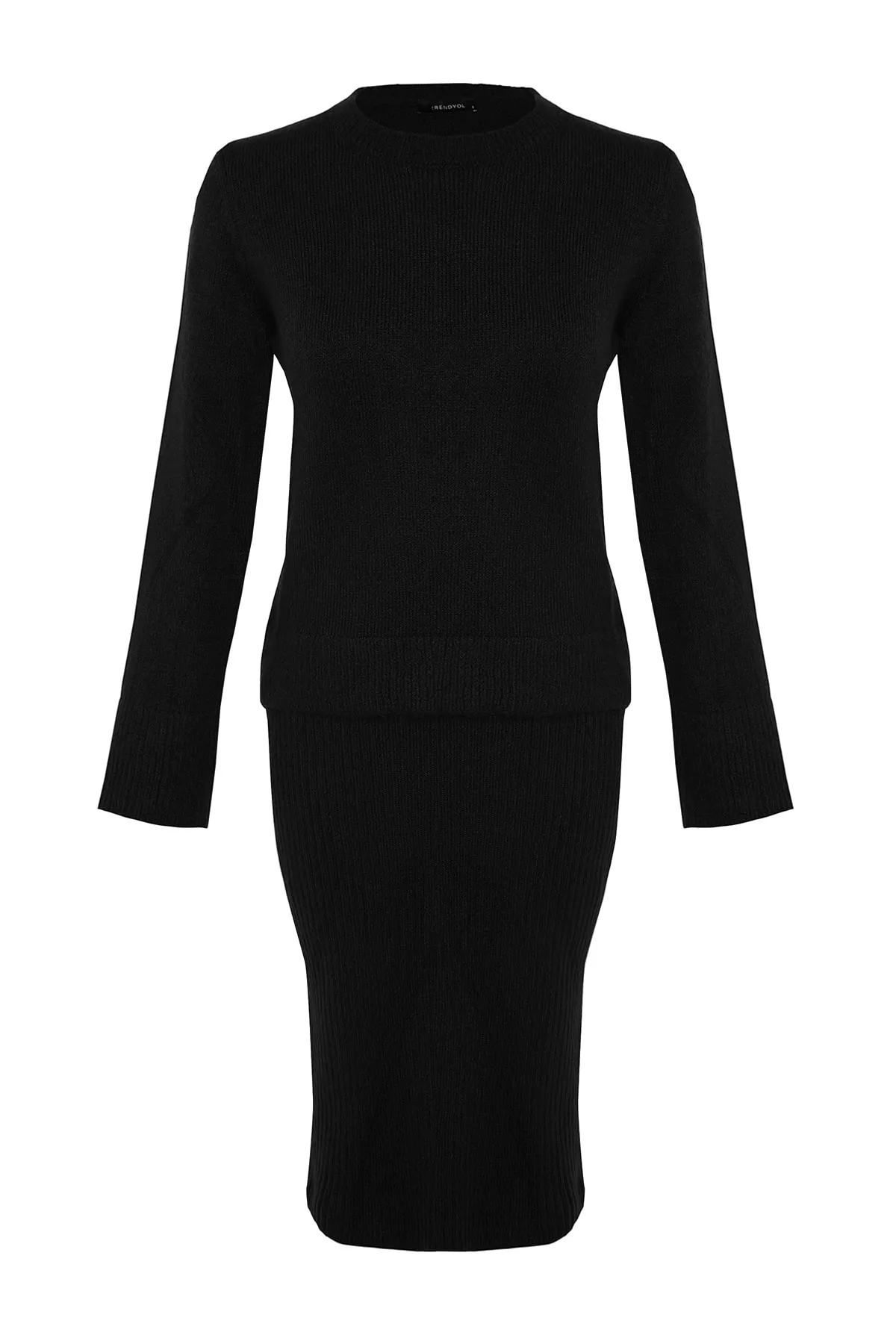 Trendyol Collection  Schwarzes, weich strukturiertes Strickoberteil- und -unterteil-Set mit Rock TWOAW23AU00217
