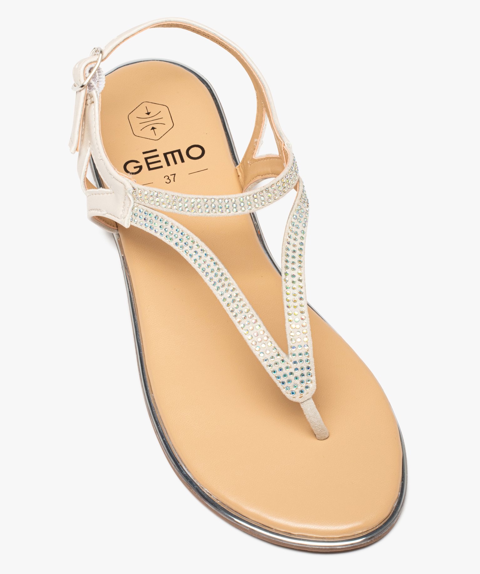 Sandales femme plates à entre-doigts ornées de strass blanc | GEMO