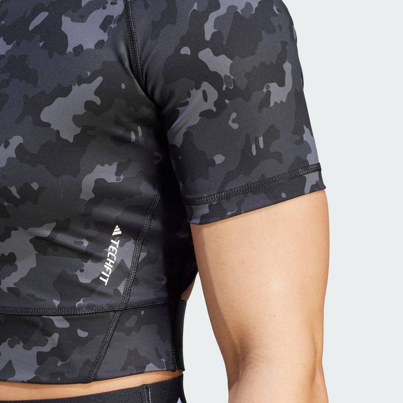 adidas Techfit Camo Print Crop Training T-Shirt Croptop Damen