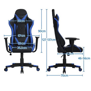 Yaheetech Gaming-Stuhl, Ergonomisches Design mit Kopfstütze und Lendenkissen