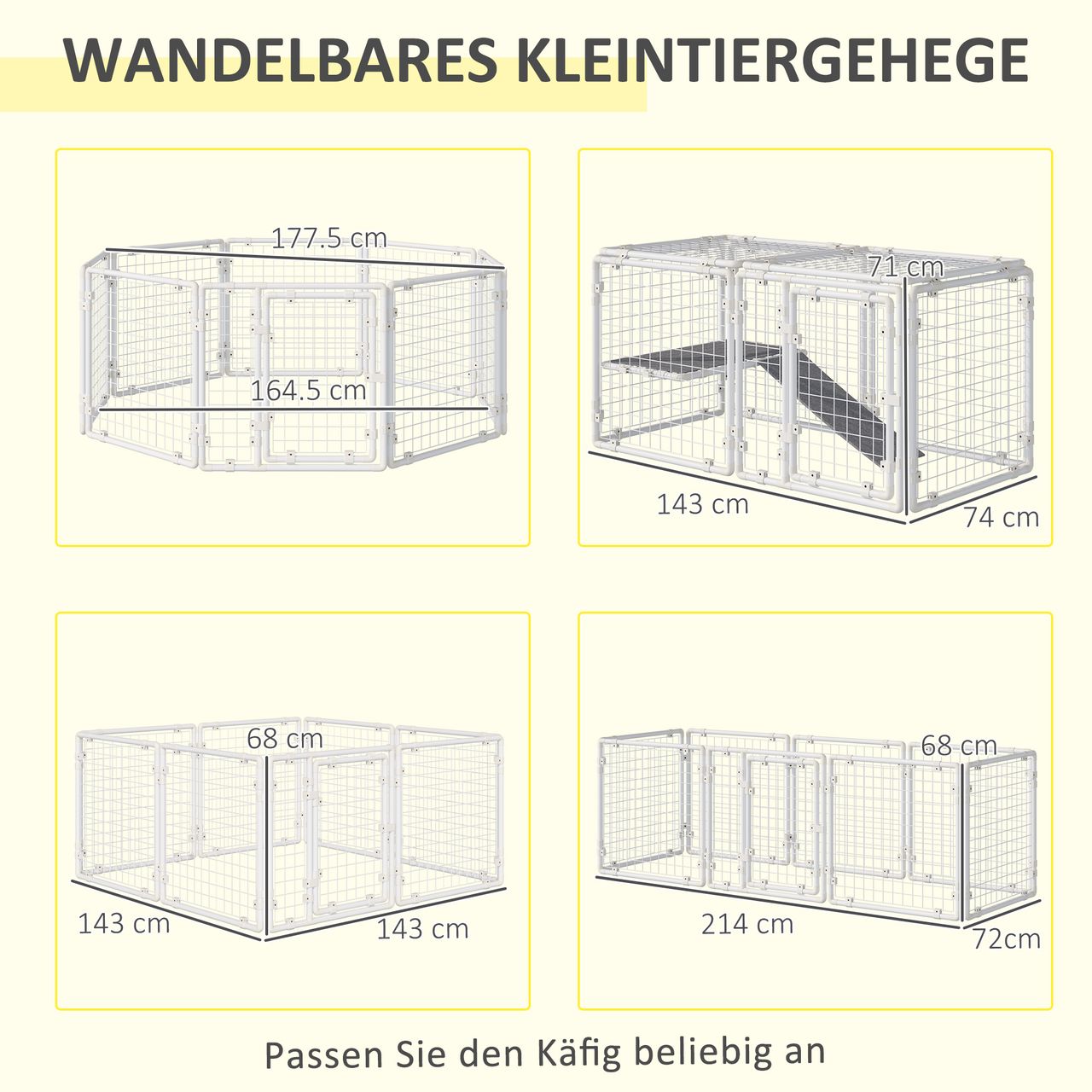 PawHut Kaninchenstall Freilaufgehege 9 Stücke DIY Kleintierkäfig mit Tür Freigehege Kleintierstall Kleintiergehege draußen Stahl Weiß 68 x 68 x 2,5 cm(pro)