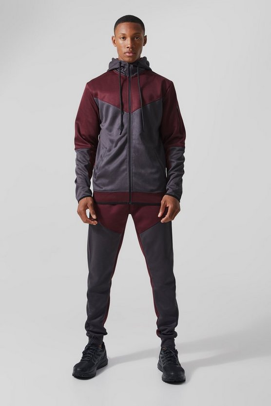 Active Colorblock Trainingsanzug mit Kapuze und Trichterkragen