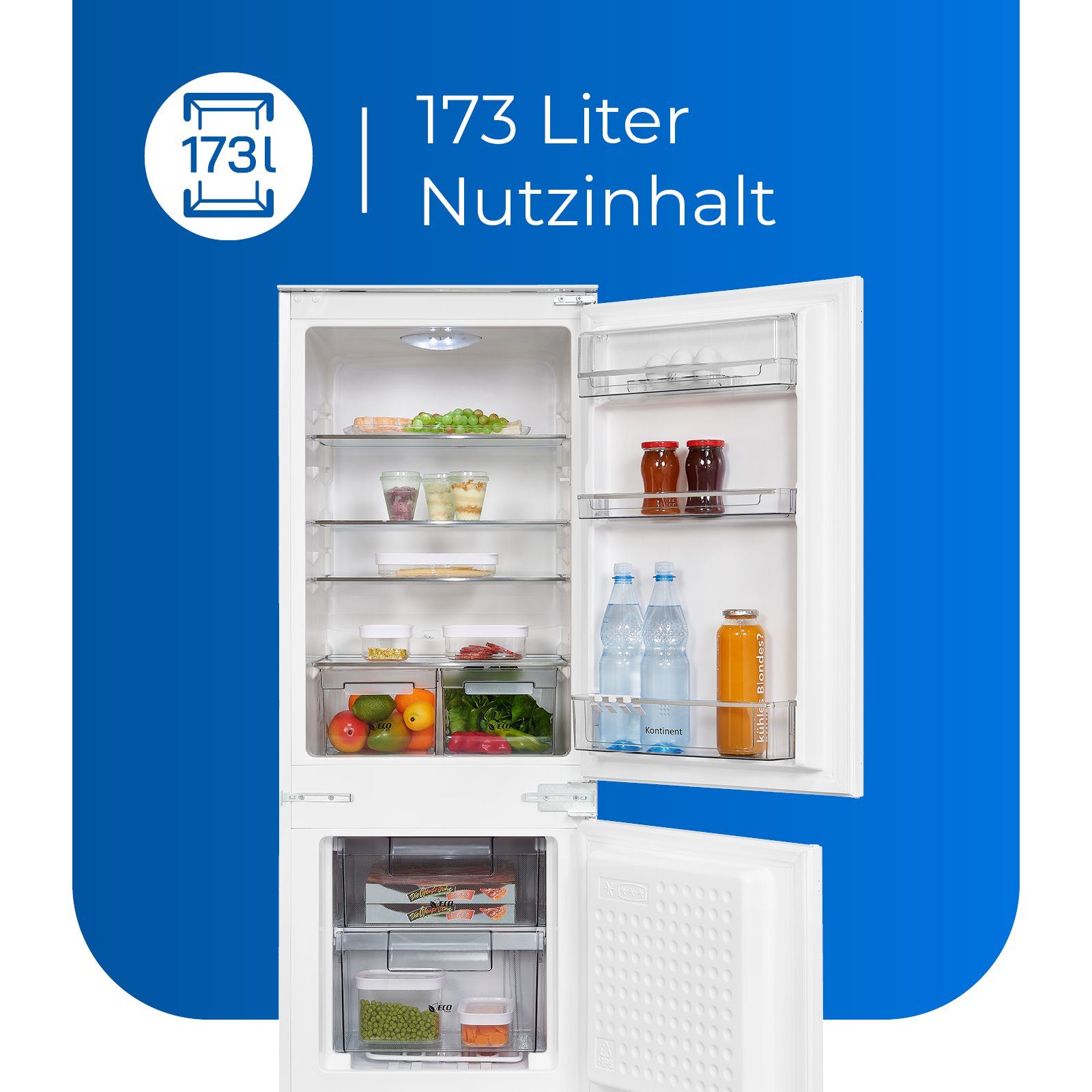 exquisit Kühl-/Gefrierkombination Einbau EKGC225-40-110F, 144 cm hoch, 54 cm breit, großes Volumen, ideal für mittelgroße Haushalte