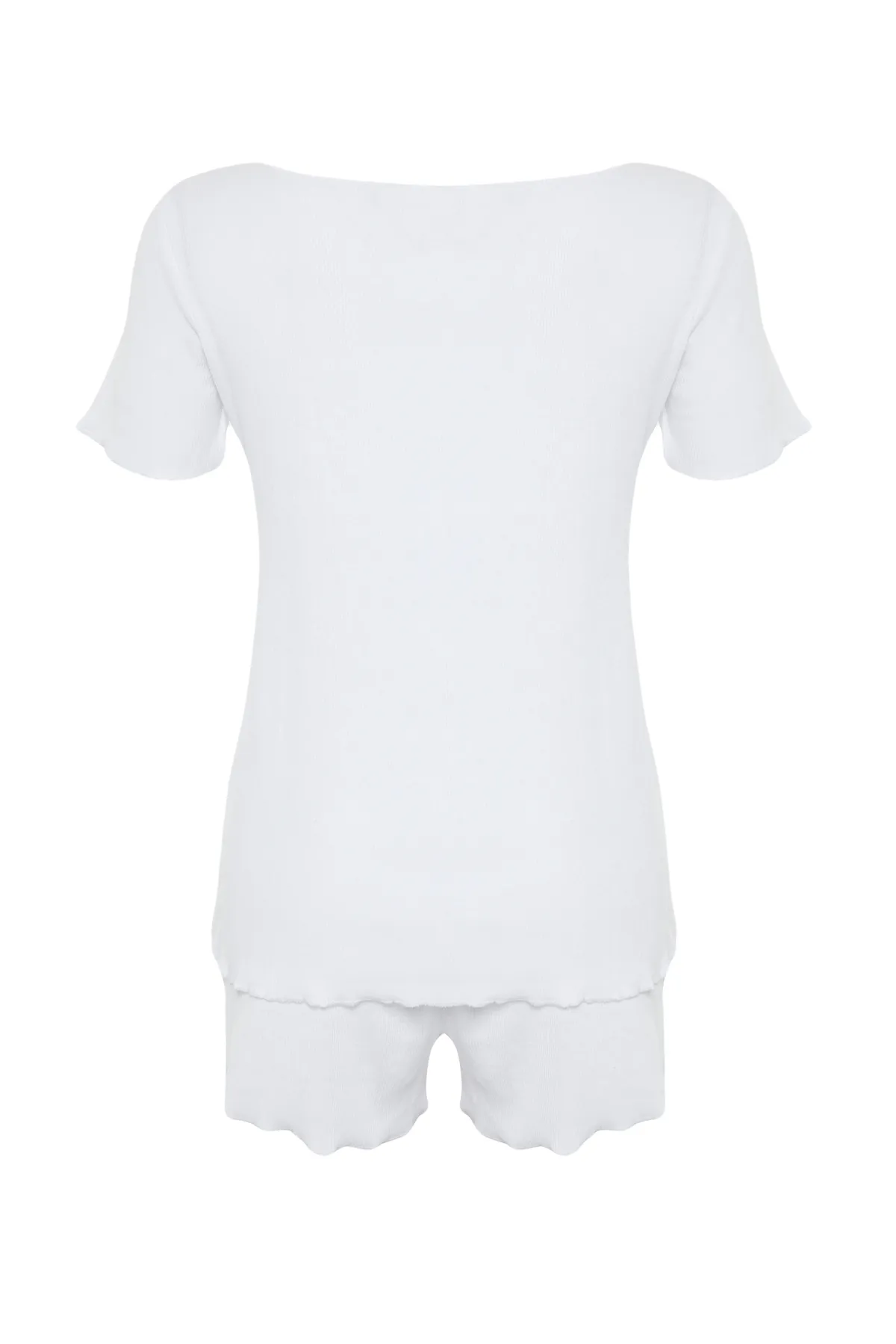 Trendyol Collection  Weißes Pyjama-Set aus Cord mit T-Shirt und Shorts THMSS21PT0259