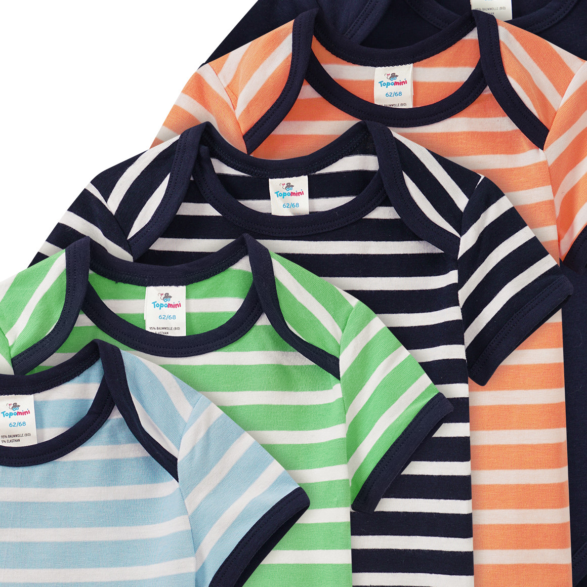 5 Baby Kurzarmbodys mit Bio-Baumwolle