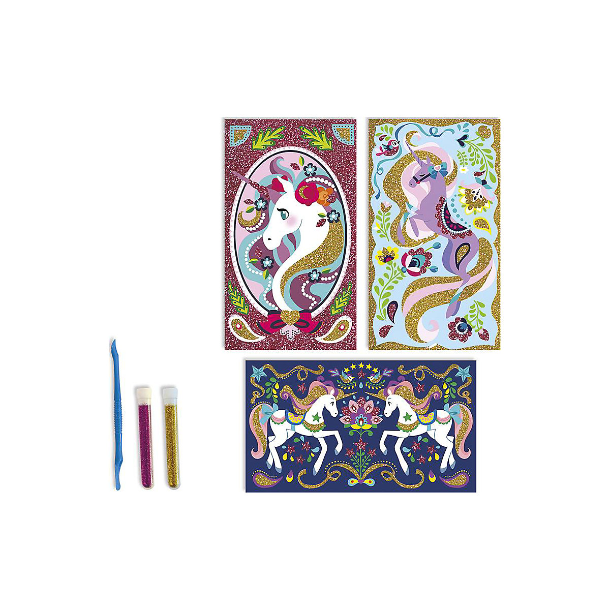 Kreativ-Set Glitzerkarten Einhörner