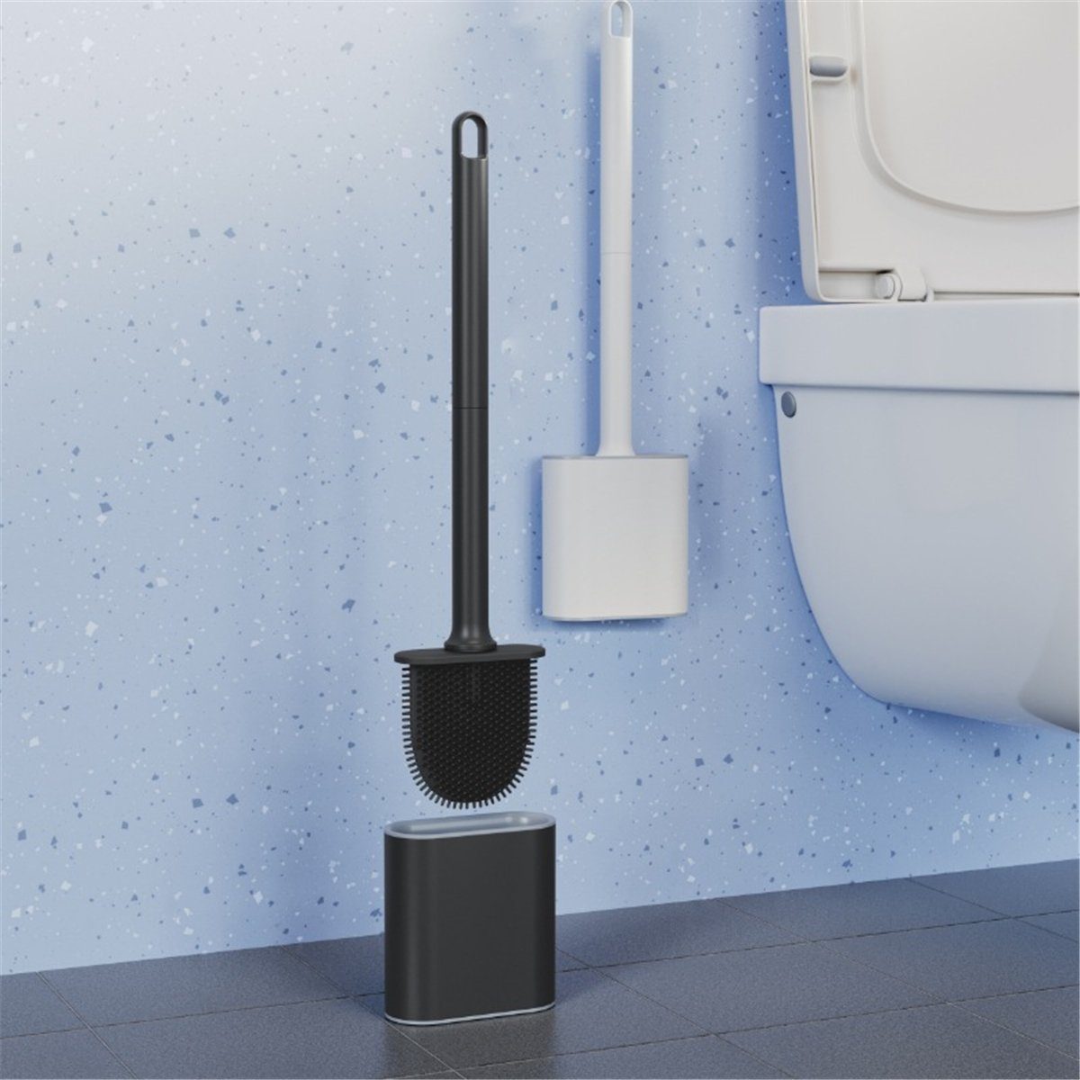 K&B Rohrreinigungspumpe Toilettenbürste aus Silikon (schwarz, matt).