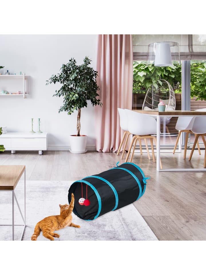 relaxdays Katzentunnel in Schwarz/ Blau günstig kaufen onesize