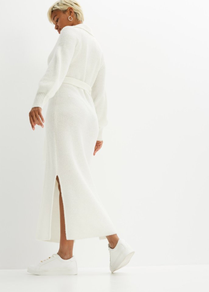Strickkleid mit V-Ausschnitt und Gürtel (2-tlg. Set)