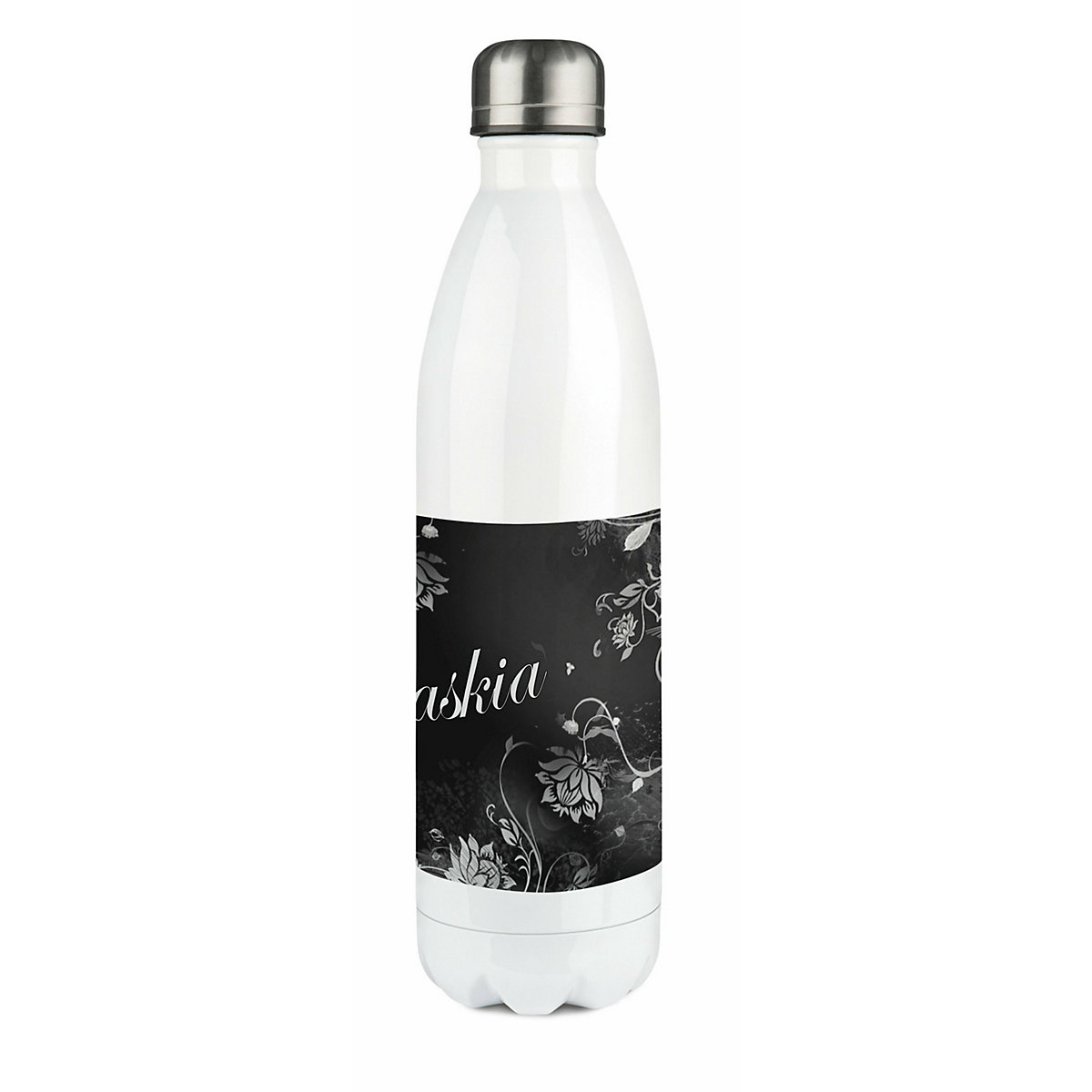 Edelstahl Kinder Thermoflasche / Trinkflasche bunt Blumenranke Farbe schwarz Spülmaschinenfest, Auslaufsicher, Bruchfest, Doppelwandig, Für Heißgetränke geeignet, Mit Deckel, Isoliert