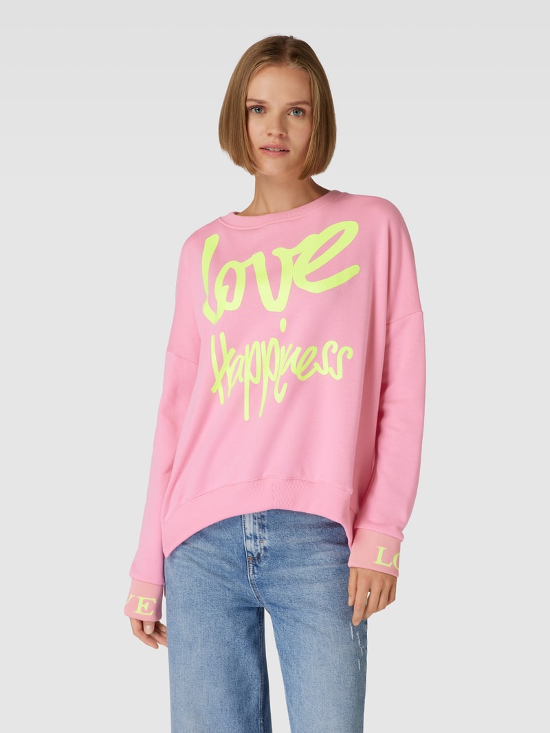 Sweatshirt mit Statement-Print Modell 'LOVE HAPPINESS' in rosa