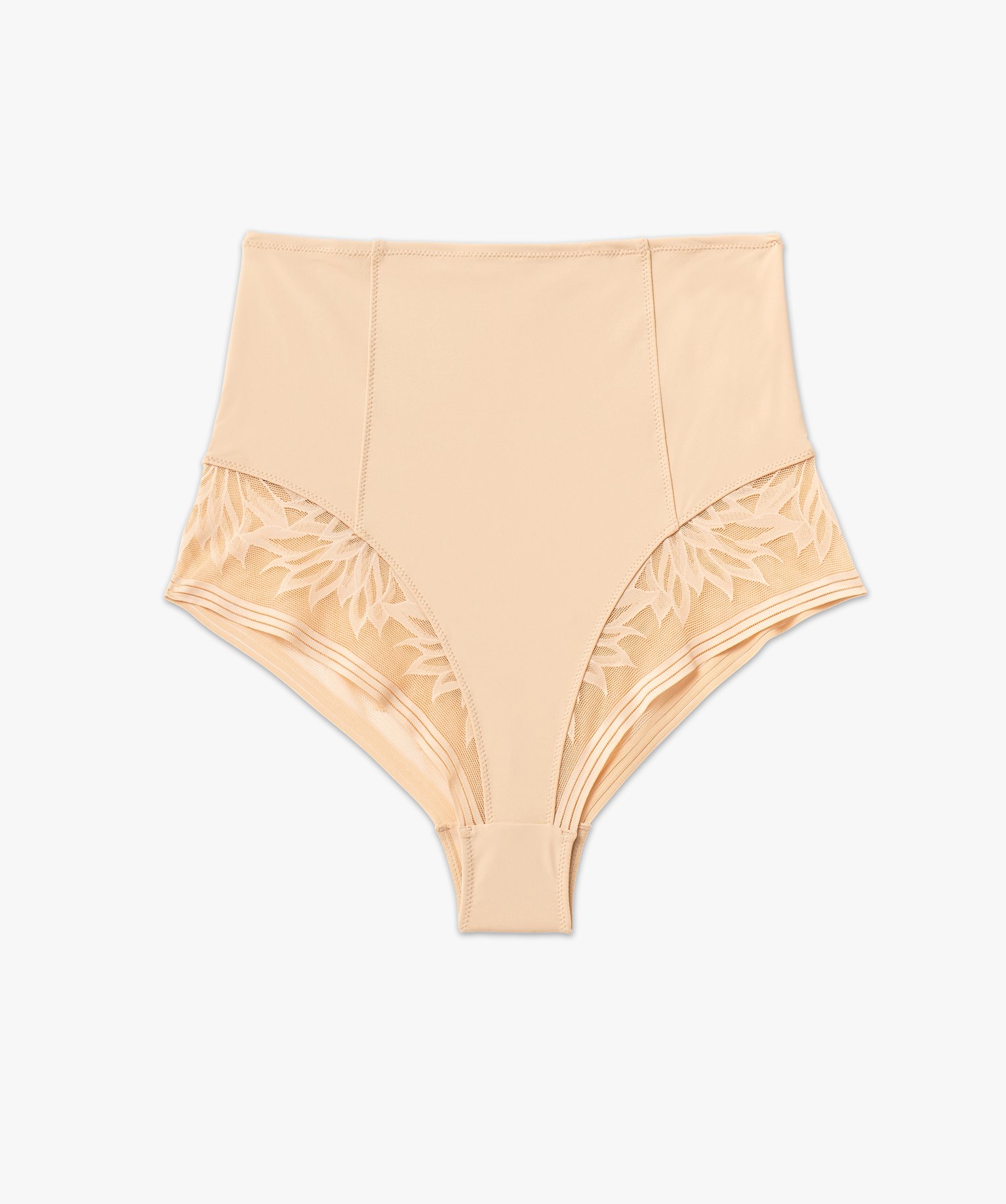 Culotte femme taille haute gainante en dentelle et microfibre beige | GEMO