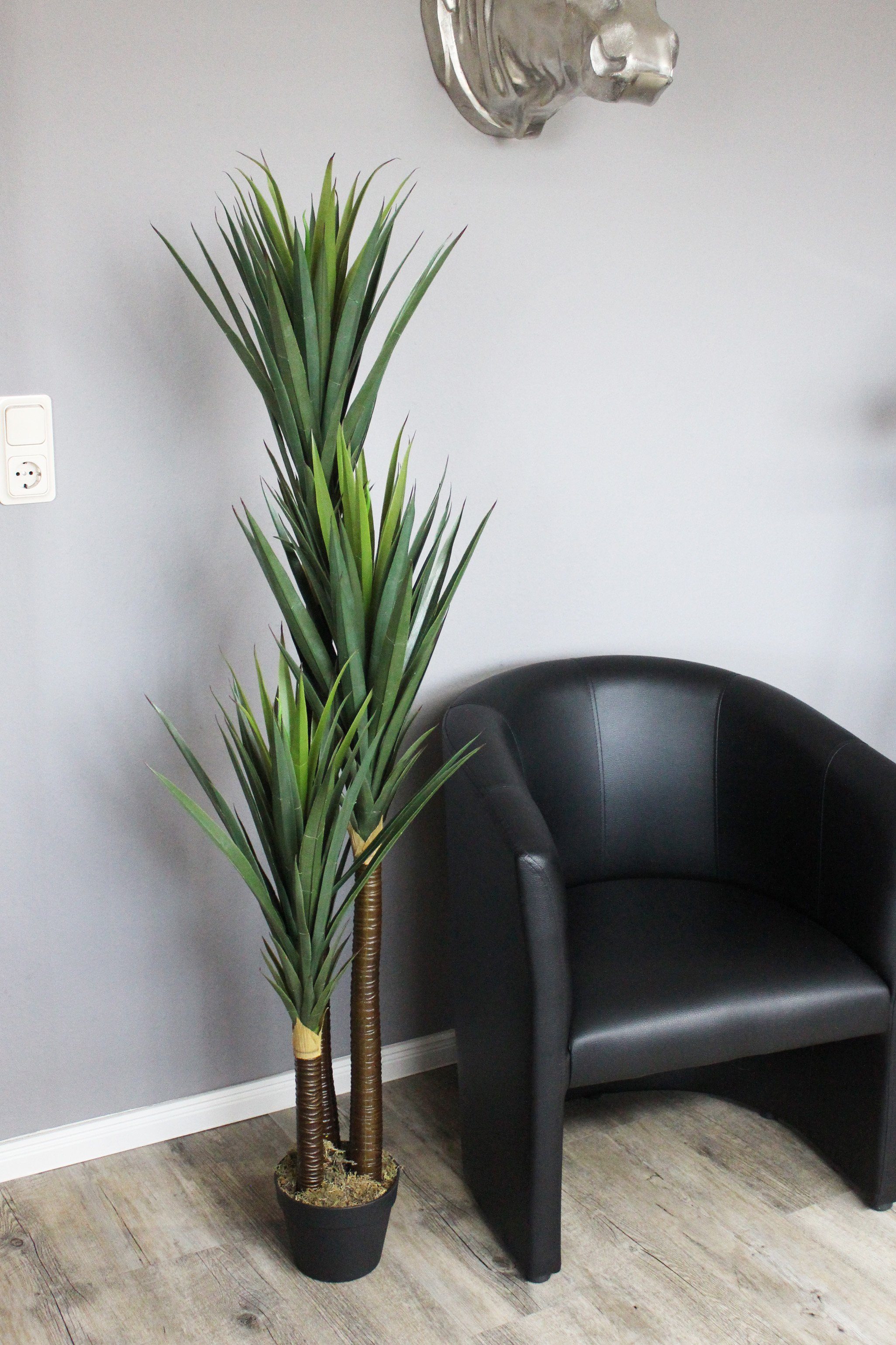 Kunstpalme künstliche Yucca Palme Kunstpflanze im Topf künstliche Pflanze Yucca, Arnusa, Höhe 150 cm, mit beschwerten Topf