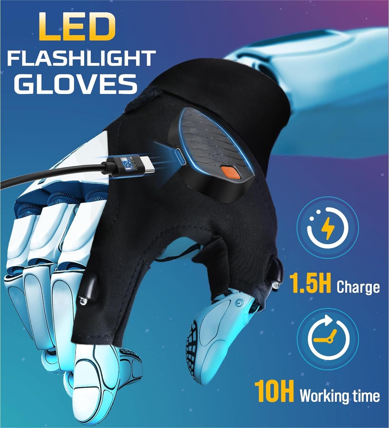 Qikki Angelhandschuhe LED-Herrenhandschuhe – wiederaufladbar, ideal zum Angeln und Radfahren Outdoor-AktivitätenFäustlingeHerren-Mode