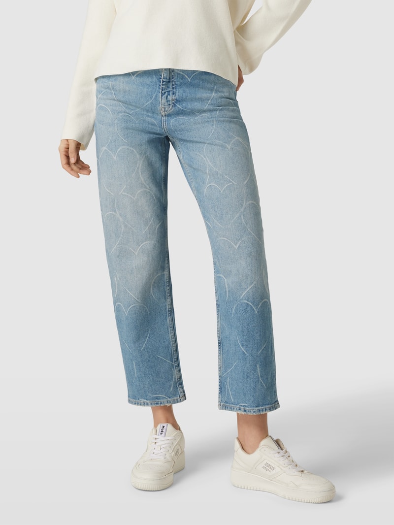 Jeans mit Motiv-Print in hellblau