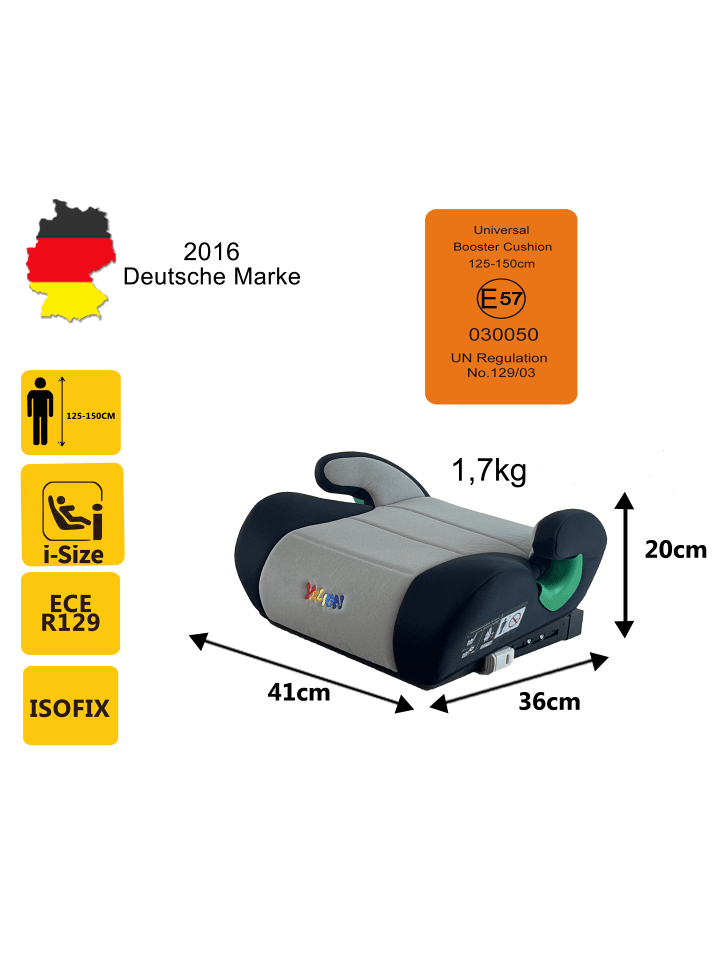 Yalion Kindersitzerhöhung ECE R129 Yalion in Grau - i-Size (6-10 Jahre) günstig kaufen onesize
