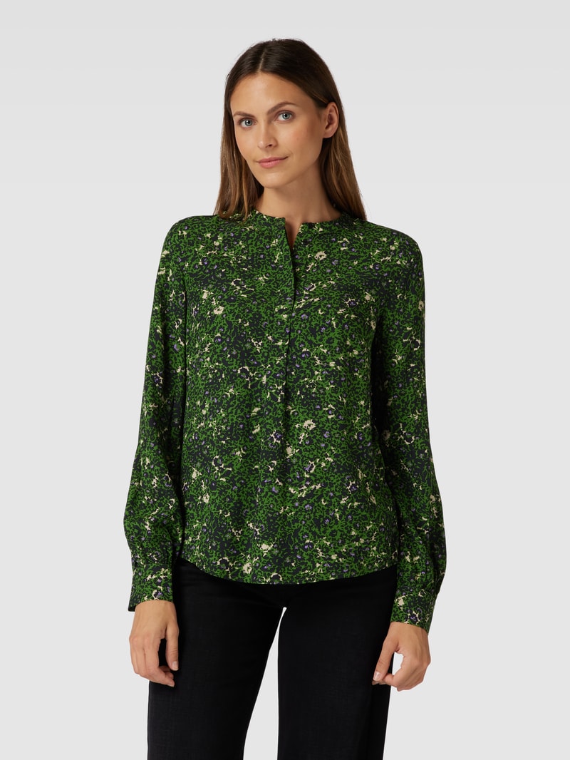 Bluse aus Viskose mit floralem Muster und verdeckter Knopfleiste in grasgrün