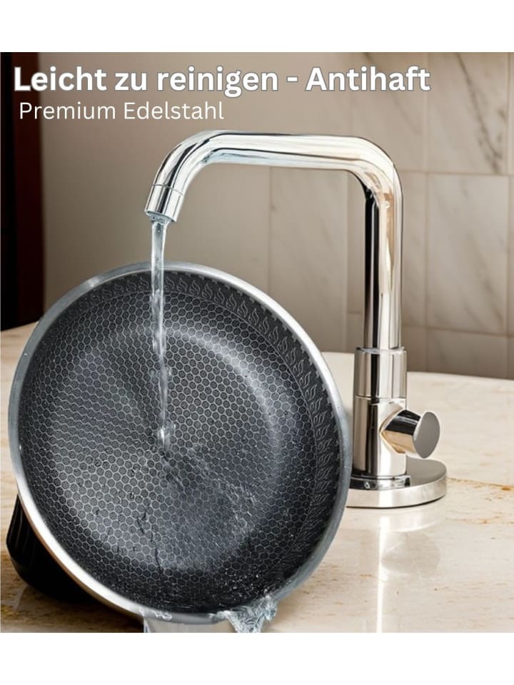 Cheffinger Wok Topf Wabenstruktur Ø36cm Induktion Anti Haft Kratzfest in Silber günstig kaufen 1