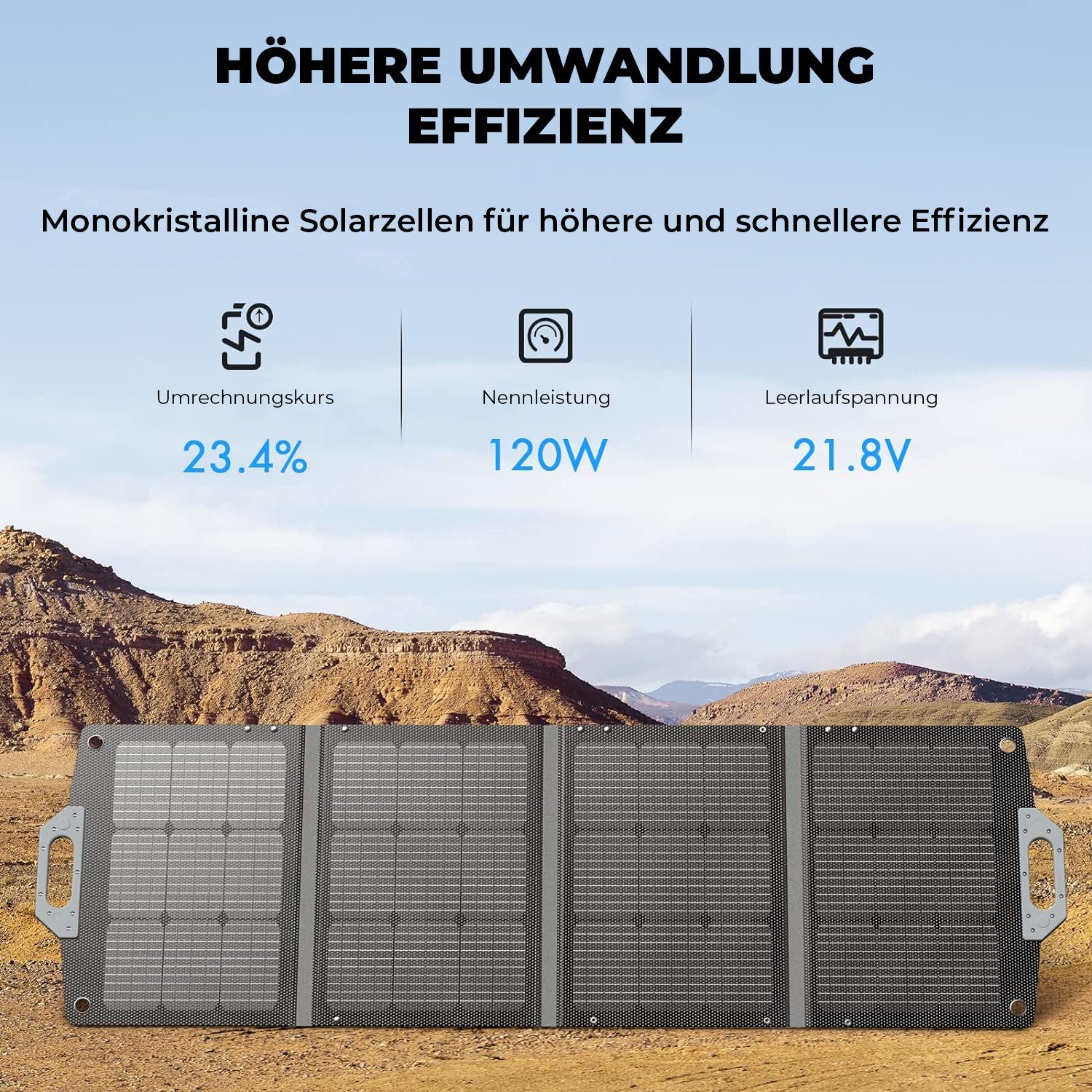 POCOSOLR Solarmodul 120W Solar Panel - Tragbar Solarpanels Faltbar Solarmodul PV Modul, 120,00 W, monokristalline Solarzellen, (Inklusive Laderegler und Zubehör, IP67 Wasserdichtigkeit, ETFE langlebiges Solarmodul), Höchste Effizienz und Tragbarkeit