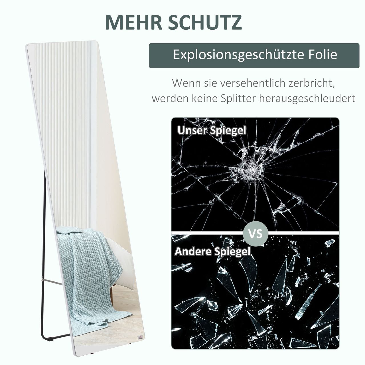 HOMCOM Standspiegel, Ganzkörperspiegel mit Ständer, 45 x 160 cm Wandspiegel