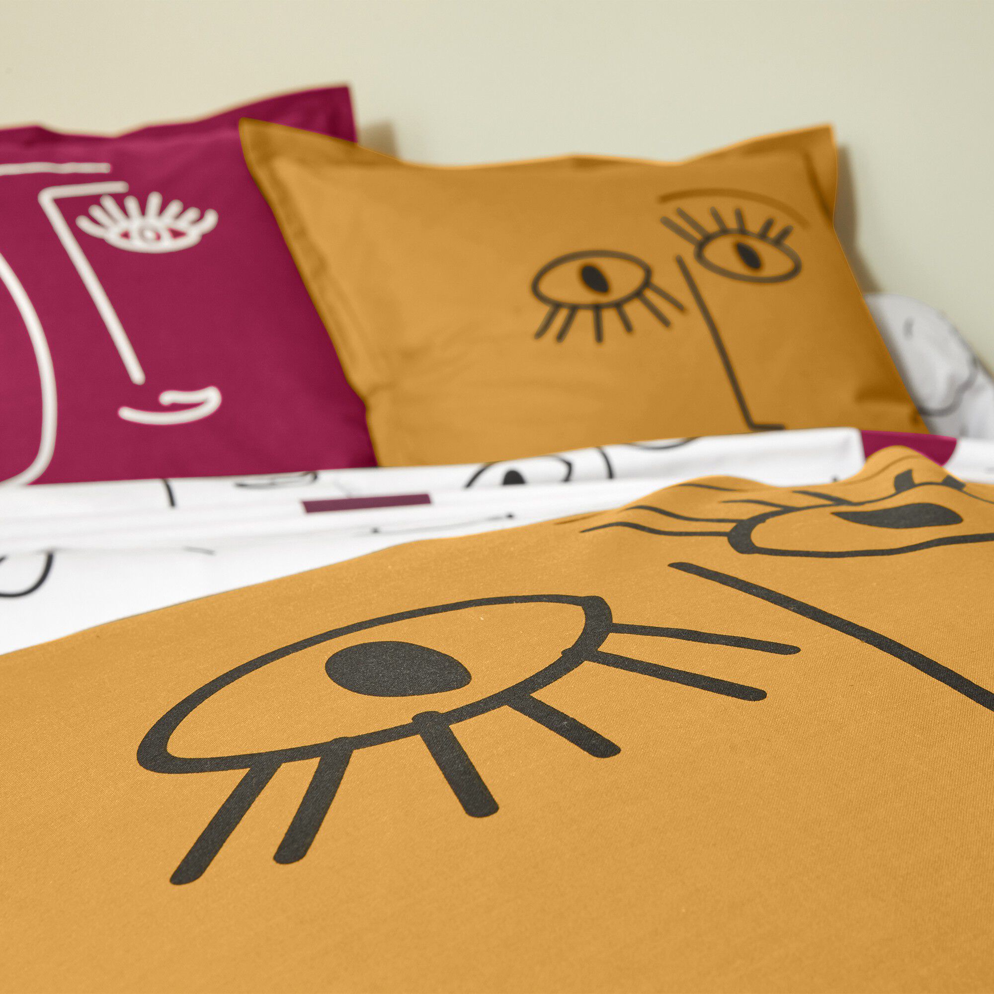 Linge de lit Vitaly coton à motifs visages