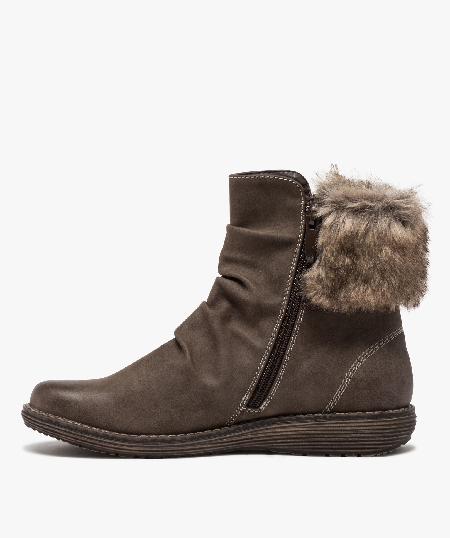 Boots fourrées femme à talon plat et zip décoratif | GEMO