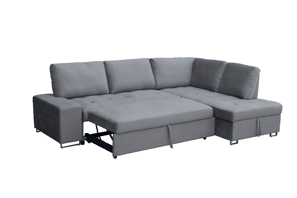 Happy Home Ecksofa mit Stauraum und Bettfunktion mit Samtbezug HSP113-GRA grau