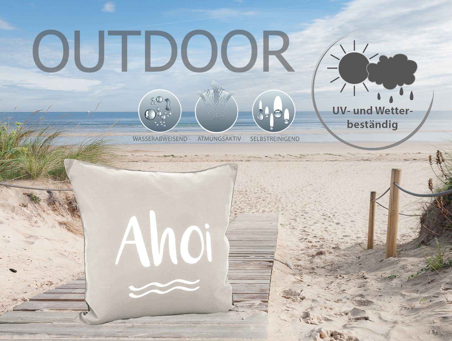 heimtexland Dekokissen Outdoorkissen Garten Deko Outdoor Kissen Maritim, schmutz- und wasserabweisend