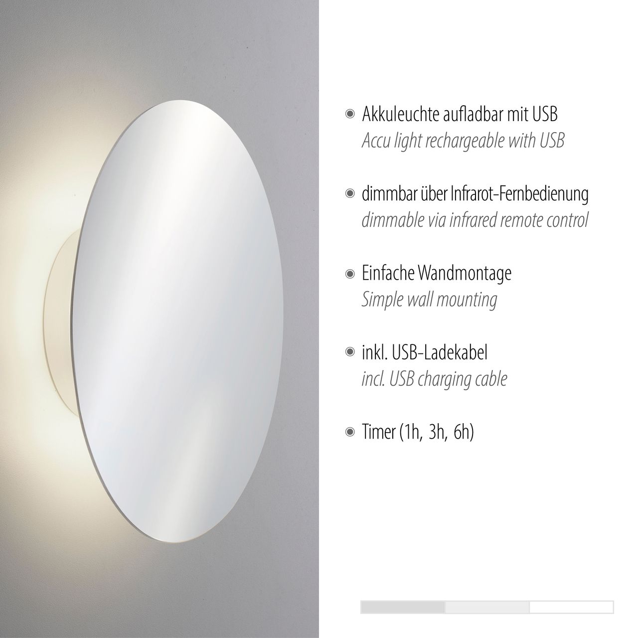 Paul Neuhaus LED Wandleuchte AKKU PUNTUA, Akkubetrieb, Klettverschluss, Chrom