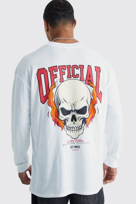 Langärmliges Oversize T-Shirt mit Totenkopf-Print