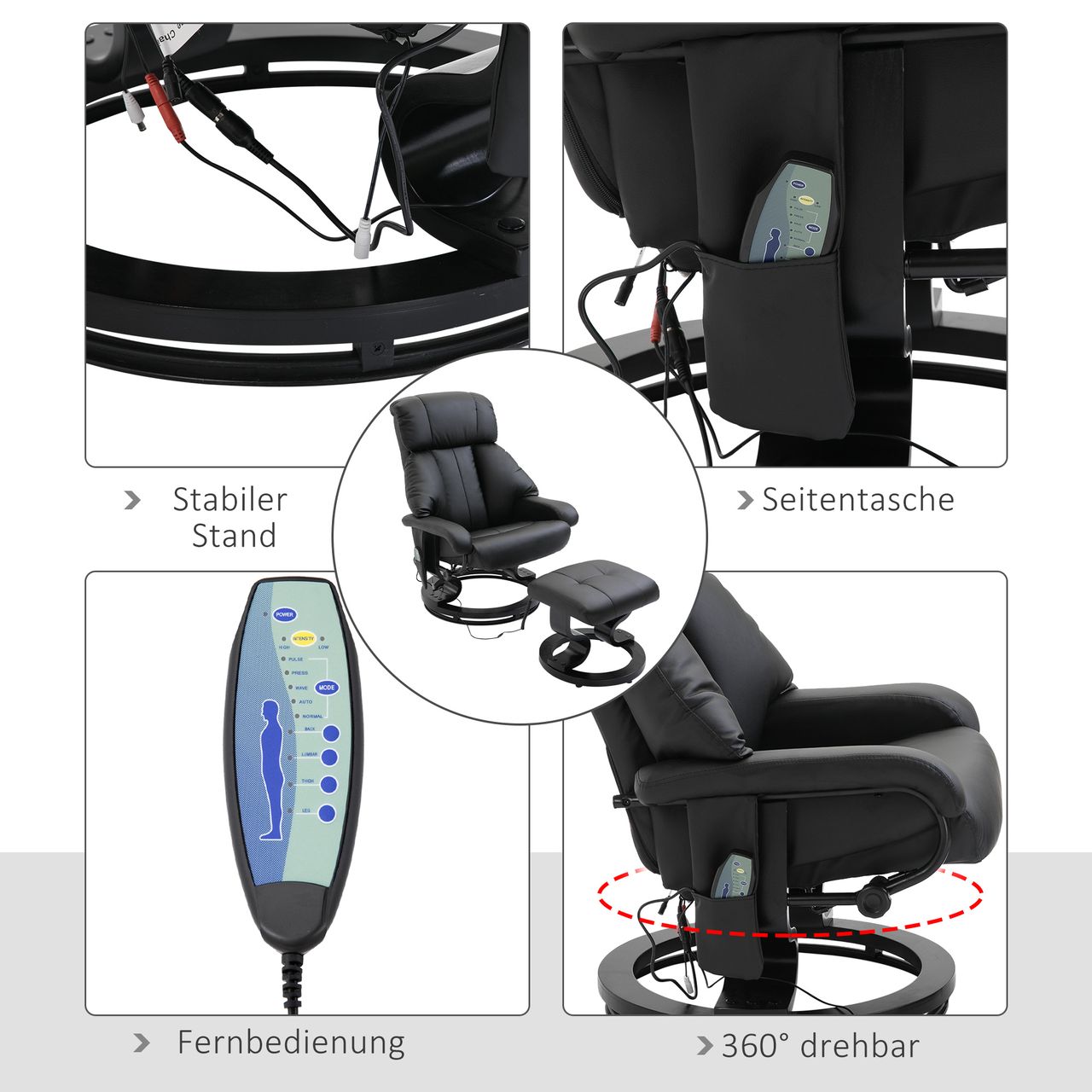 HOMCOM Massagesessel mit Fußhocker, Relaxsessel, Elektrischer Fernsehsessel
