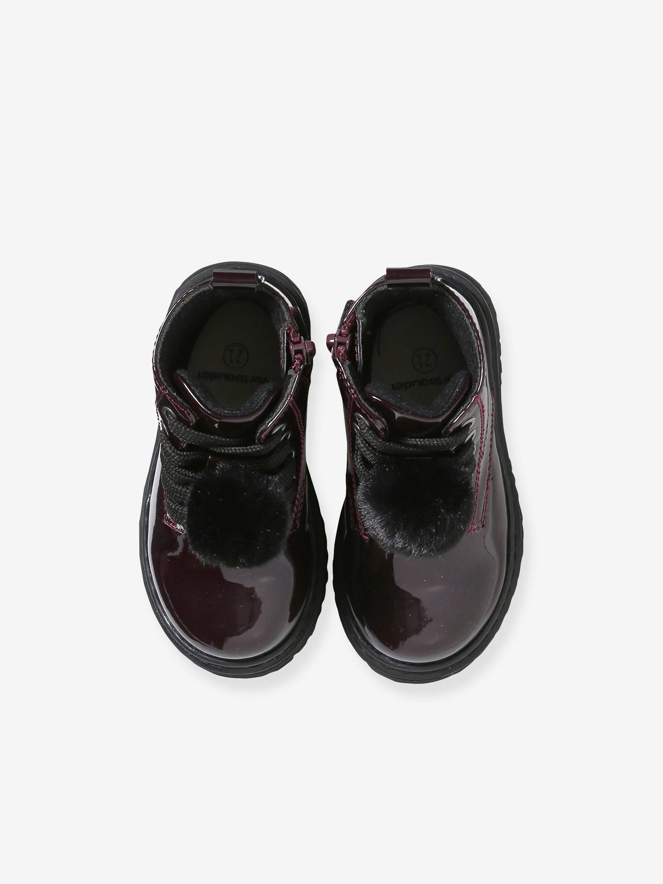 Boots vernies lacées et zippées bébé bordeaux