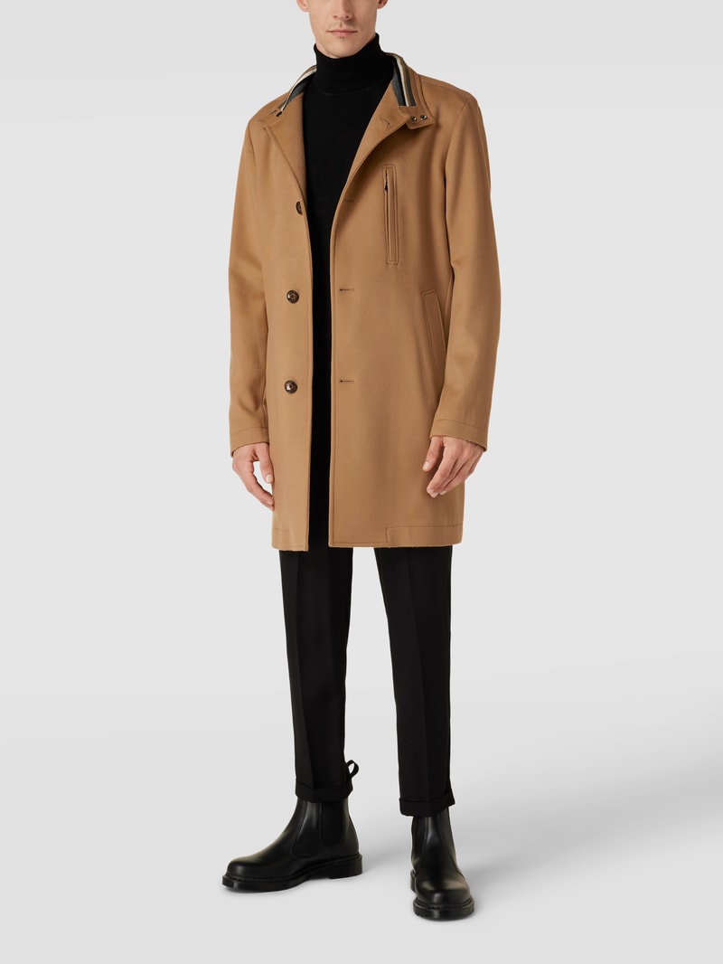 Slim Fit Wollmantel mit Eingrifftaschen Modell 'Hyde Standup' in beige