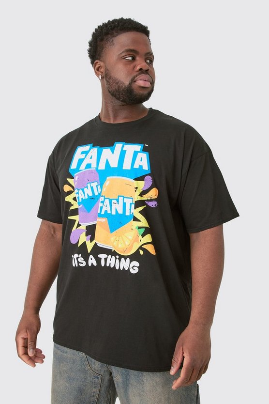 Plus schwarzes T-Shirt mit lizenziertem Fanta-Print