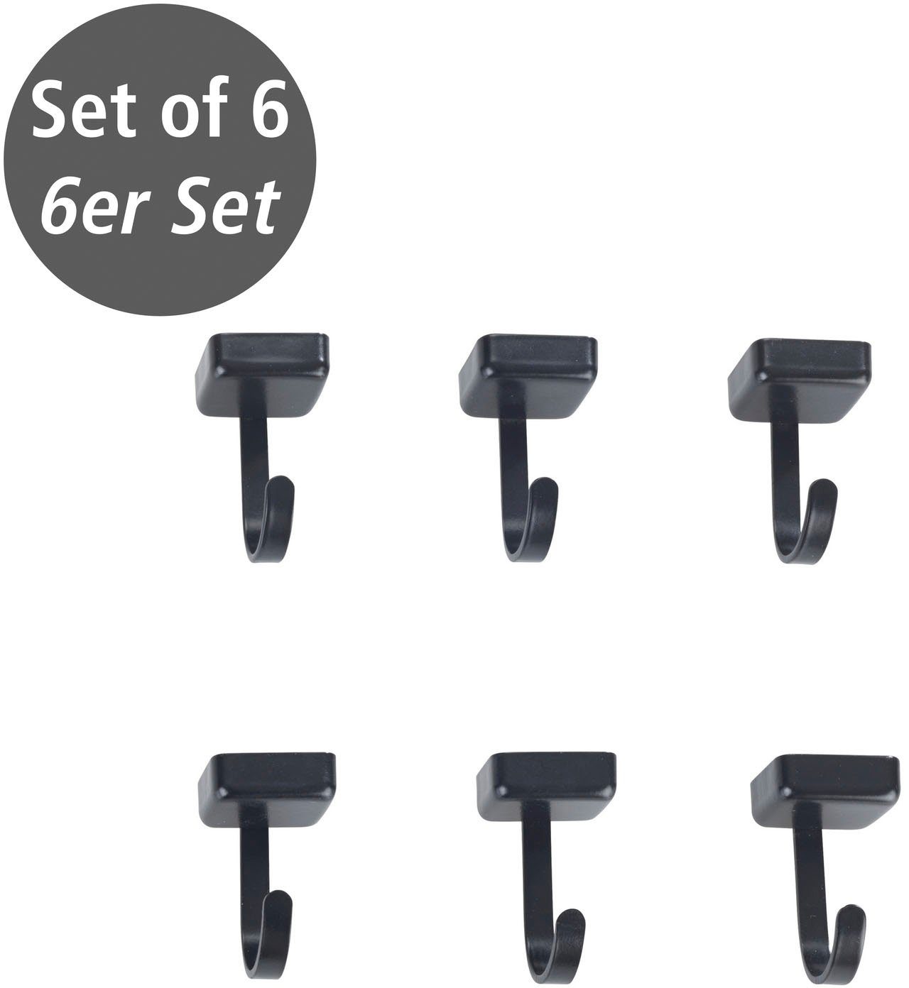 WENKO Wandhaken Jet, (6-St), magnetisch, Eisen, Befestigung ohne Bohren, Industrial-Look