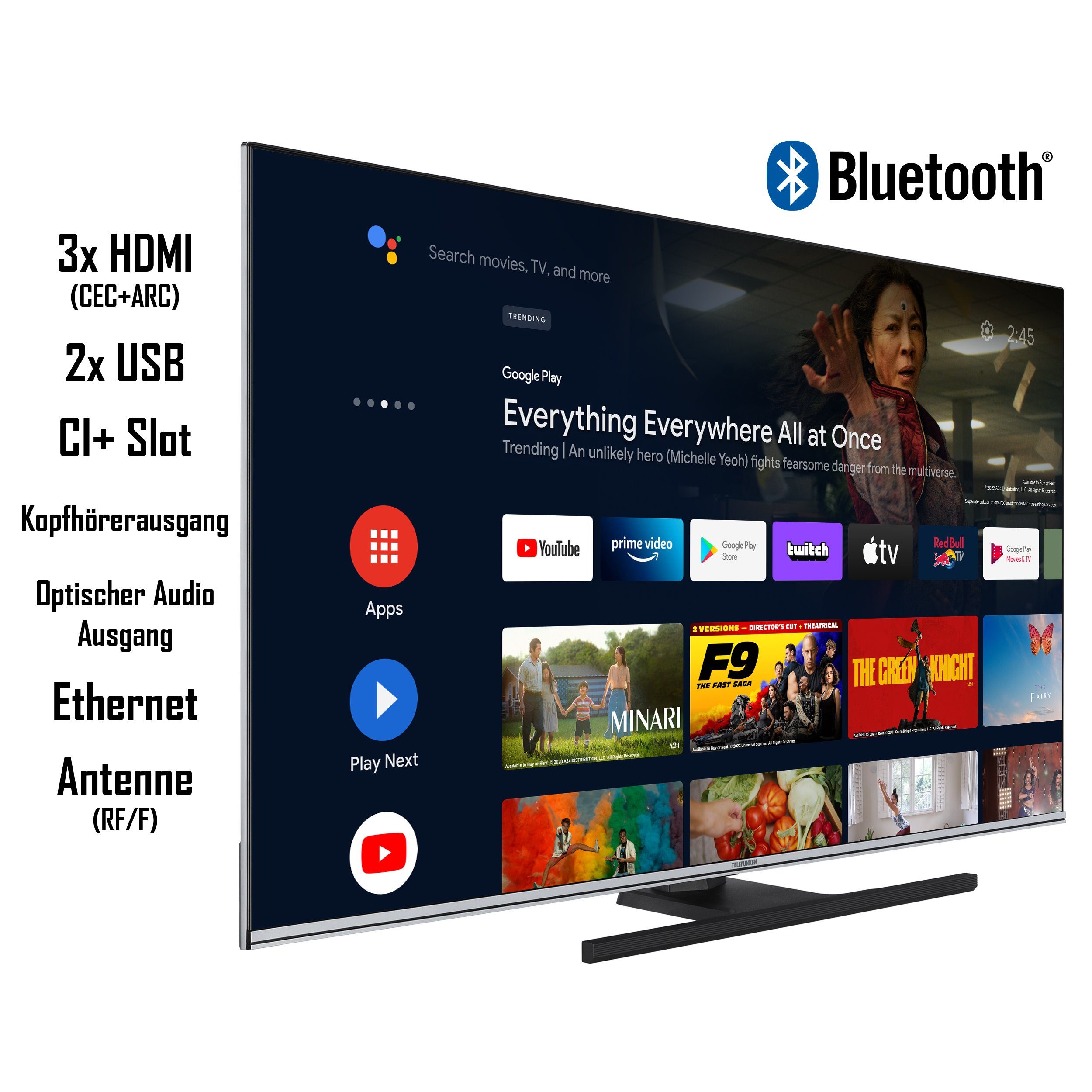 Telefunken QU55AN900M QLED-Fernseher (139 cm/55 Zoll, 4K Ultra HD, Android TV, Smart TV, HDR Dolby Vision, Triple-Tuner, Bluetooth, Dolby Atmos)