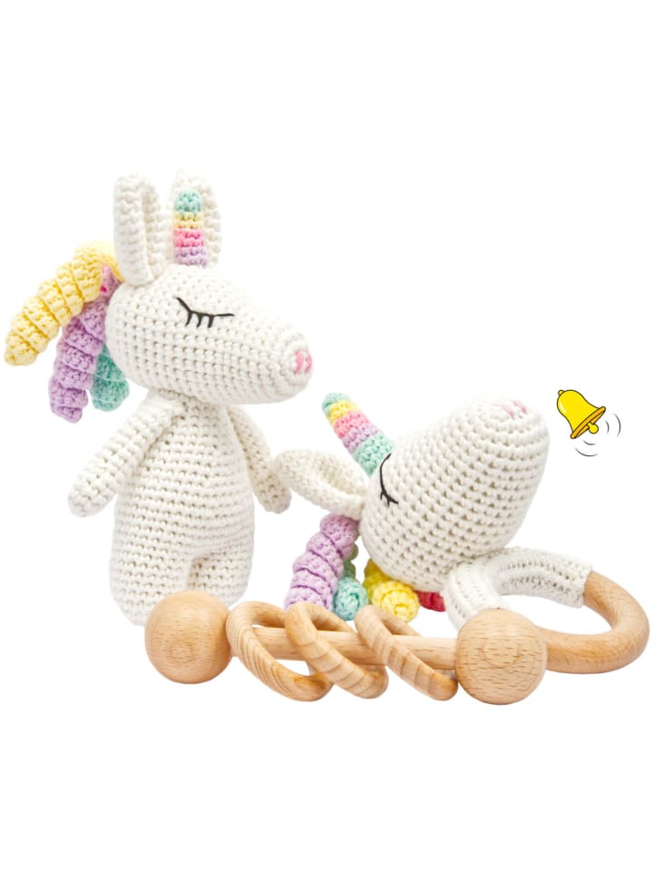 miniHeld Handgestrickter Einhorn Rainbow Set Babyrassel Holz Baumwolle 16 cm 0 Monate günstig kaufen onesize