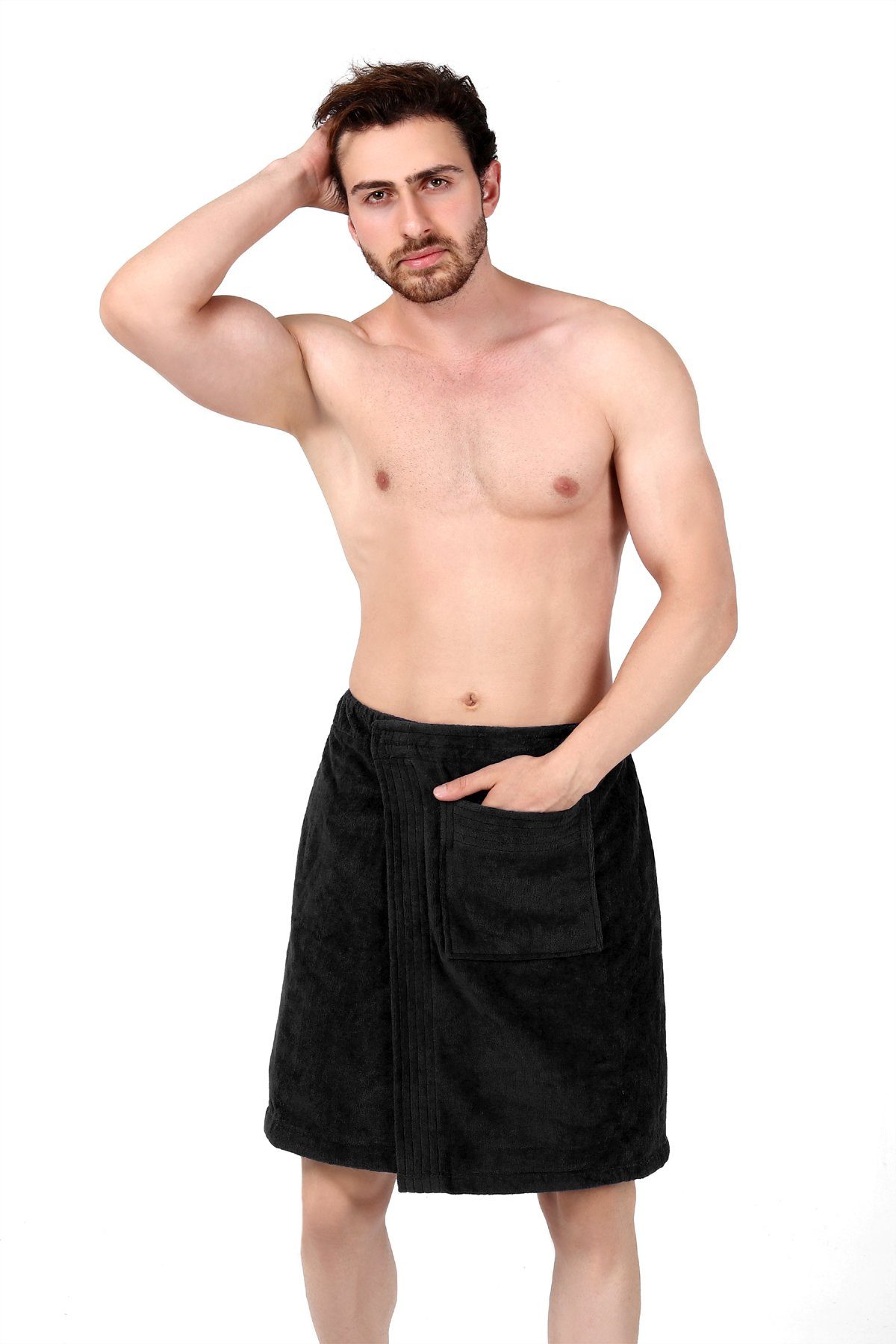 NoblesBox Saunatuch Herren Saunakilt, Baumwolle (1-St), Modern Bademantel, Mit Klettverschluss