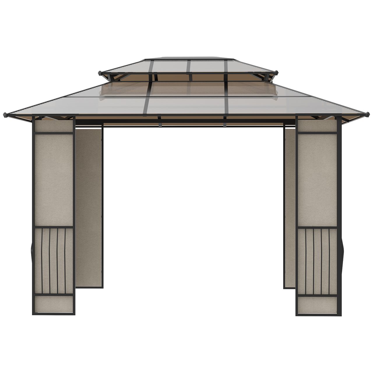 Outsunny Gartenpavillon Pavillon mit Sonnendach aus Polycarbonatplatten UV-Schutz wasserabweisend Robust Braun Hellgrau 3,65 x 3 x 2,75 m